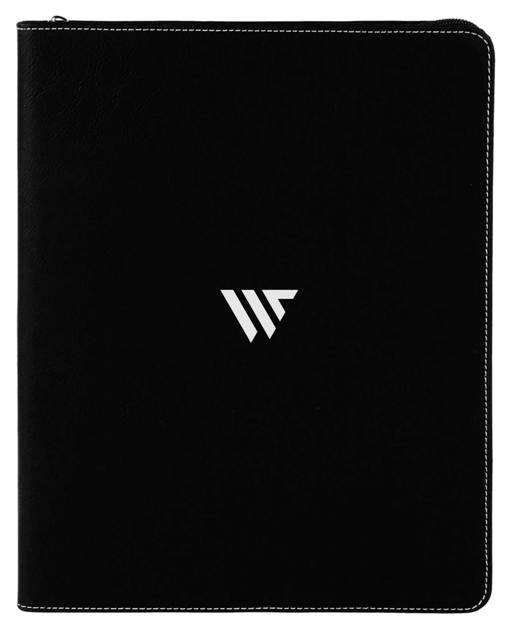9 1/2" x 12" Black/Silver w/Zipper Laserable Leatherette Portfolio with Notepad - Image 8